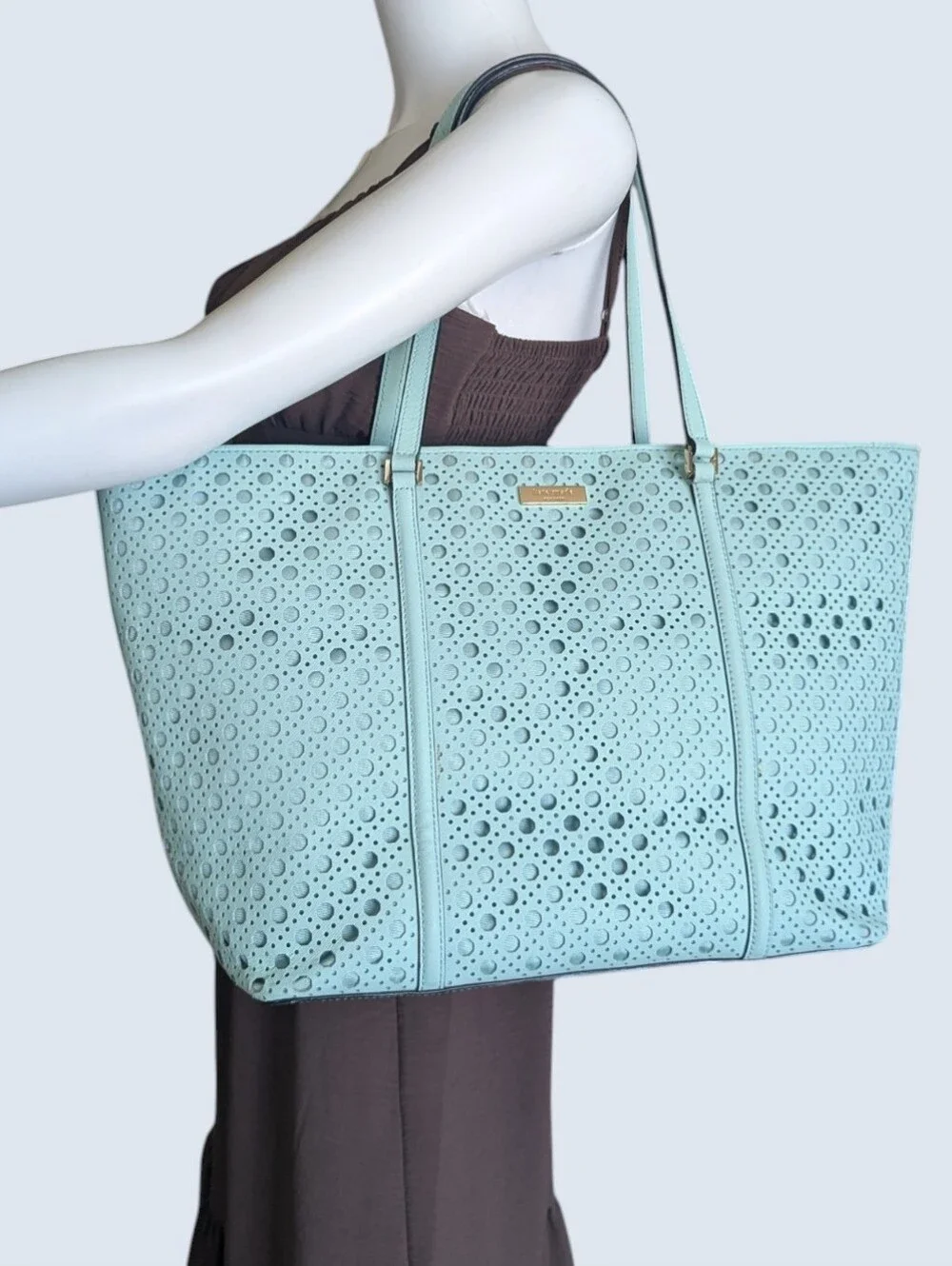 kate spade Light Blue Perforated Leather Tote